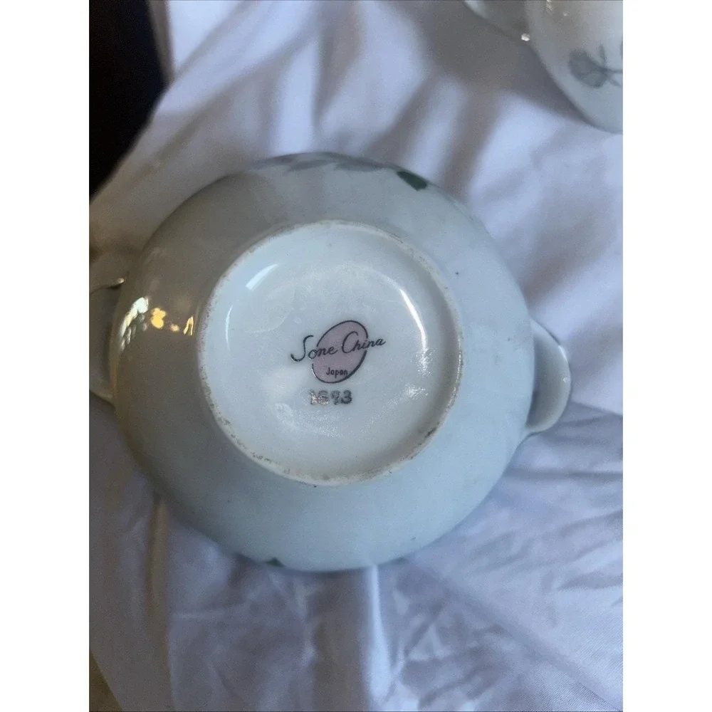 Vintage Sone China Gray Pearl 1873 Cream & Sugar Set Platinum Trim Japan